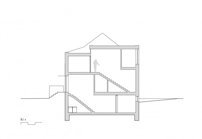Rodinný dům Praha - Čimice, řez, Machar & Teichman