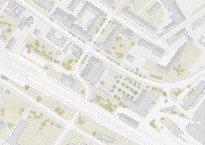 Revitalizace areálu Sokolovny v Rokycanech, Rusina Frei architekti / Martin Rusina, Martin Frei, Gabriela Sládečková, situace