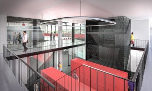Šatna pro veřejnost, průhled do haly, vizualizace, Qarta architektura