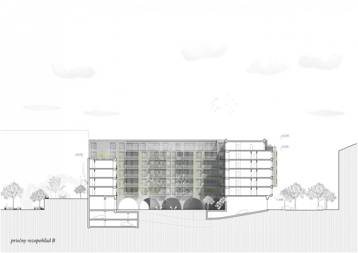 Bytový dům v Karlíně, řezopohled, Barbora Červeňová