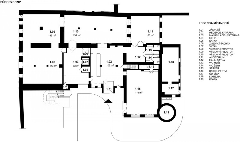 Zóna pro umění 8smička , OK PLAN ARCHITECTS - půdorys 1.N.P.