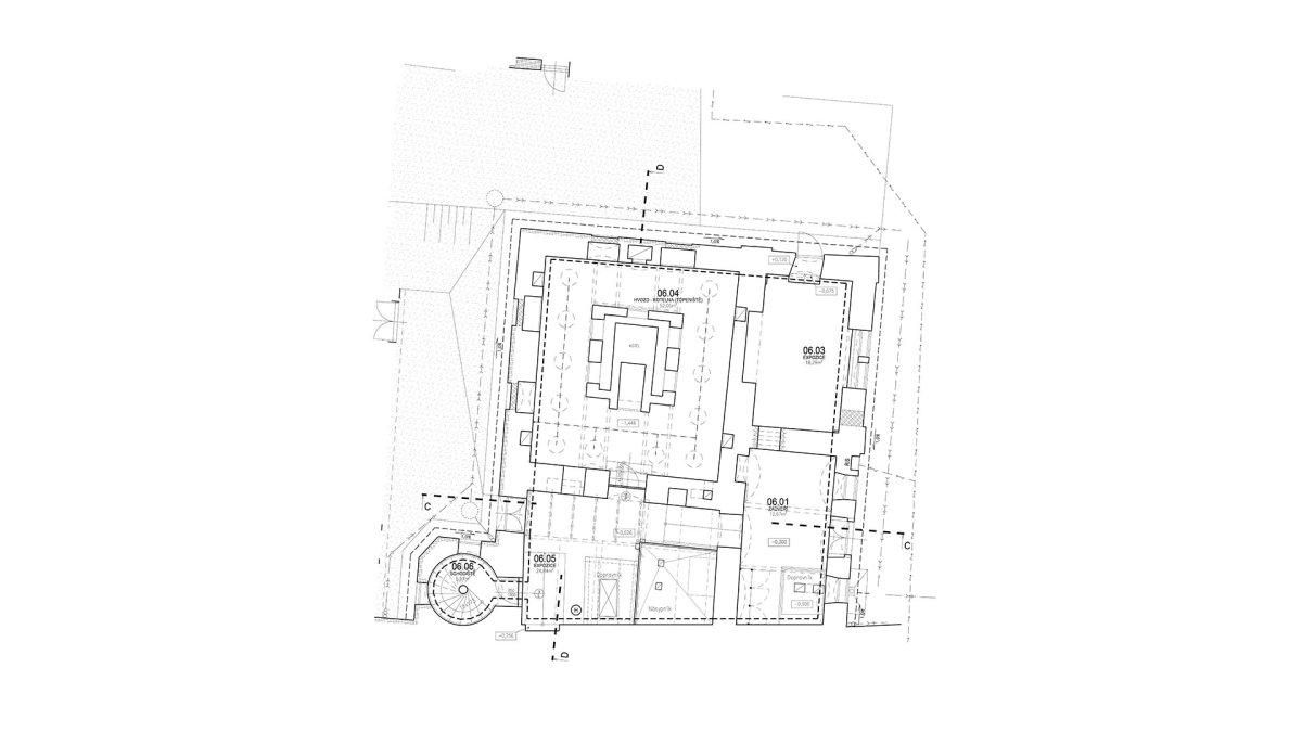 Půdorys 1. NP (Port 1560, Domy Architects)