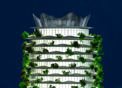 Aktuální upravený návrh Evy Jiřičné má jen jednu rozvlněnou věž místo původních tří věží.