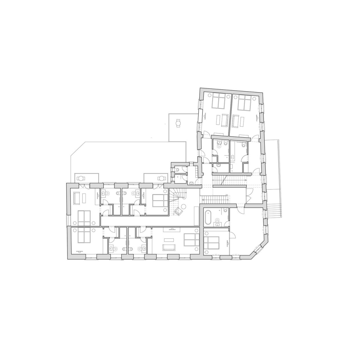 Půdorys 2. NP (atelier 67, hotel Slunce v Osečné)