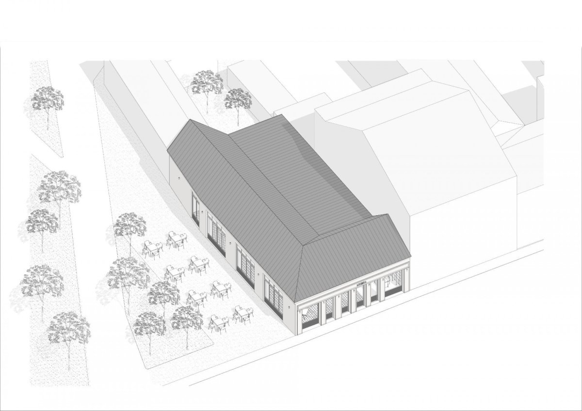 Likérka, Kuklica Smerek architekti / Juraj Hubinský, Peter Kuklica, Martin Smerek, axonometrie střecha