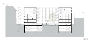 Řez atriem - architektonické návrhy řešení v průběhu projekční přípravy