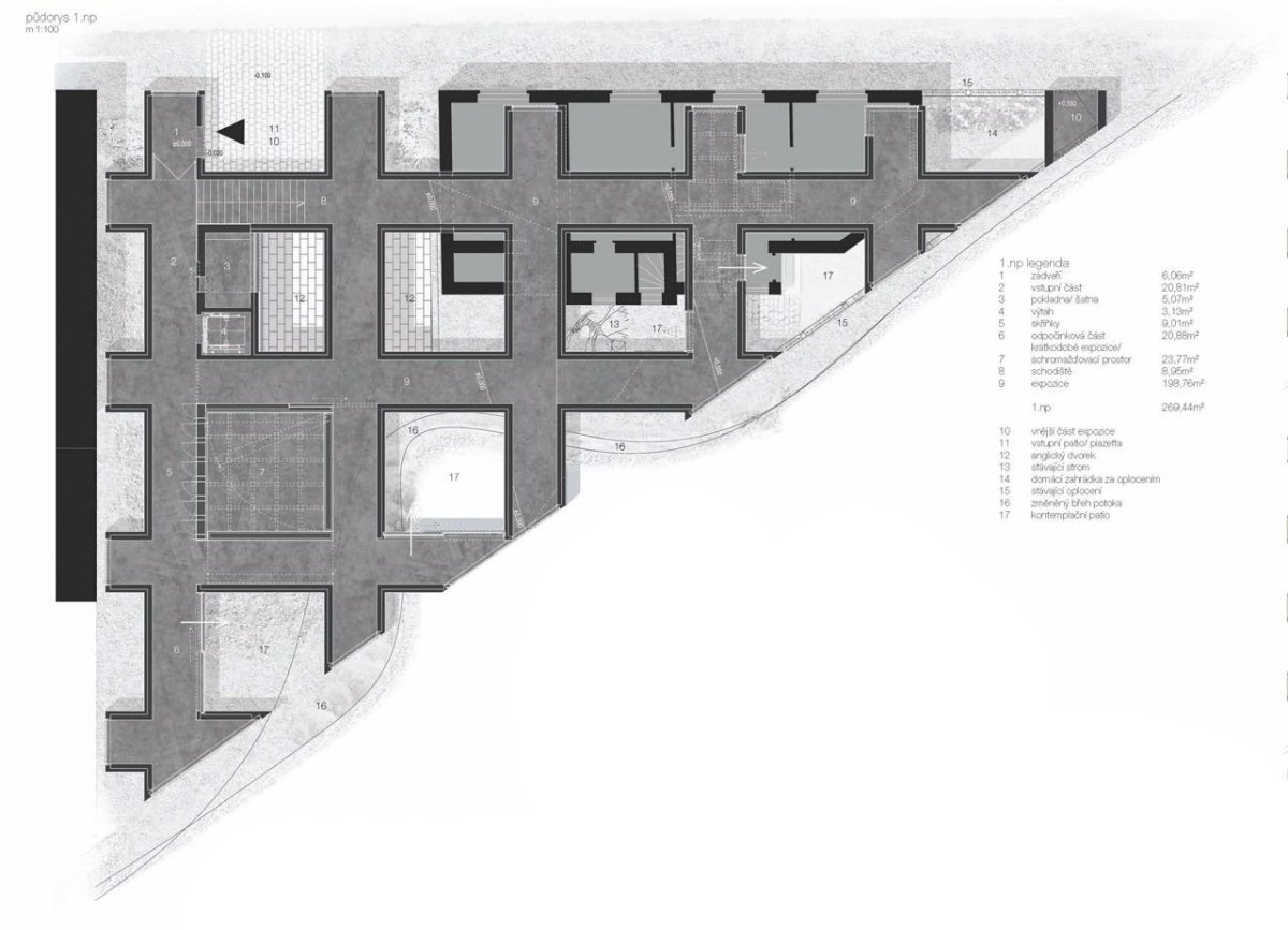 Památník Jana Palacha, RO_AR Szymon Rozwałka architects, půdorys 1. NP // 3. místo – foto