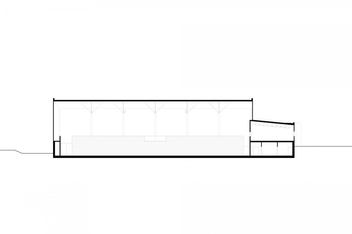 Sportovní hala Kuřim, CUBOID architekti, podélný řez