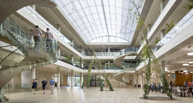 Rostliny zde představují i umělecký prvek v podobě soch ve foyer.  (Centrála ČSOB v souladu s přírodou; Chalupa architekti a partneři)