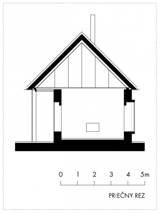 Přístavba domu v areálu bývalé cihleny v Čachticích, příčný řez, Architekti A B.K.P.Š.
