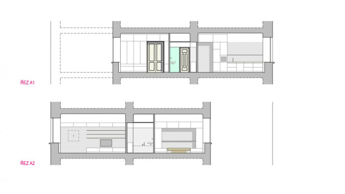 Rekonstrukce bytu v Brně, řezy, Archanti