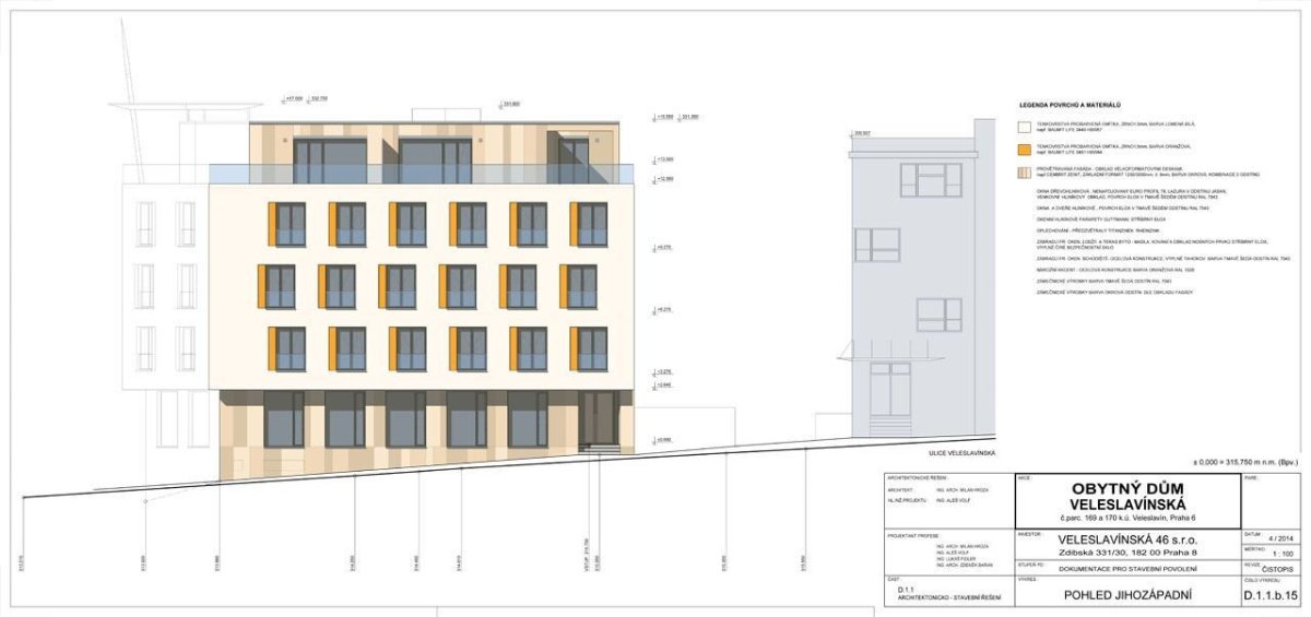 Ing. arch. Milan Hrůza, bytový dům Veleslavínská - pohled jihozápadní