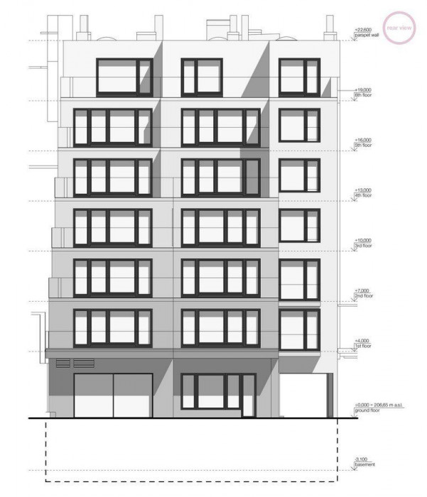 Zadní pohled, Bytový dům Nuselská,