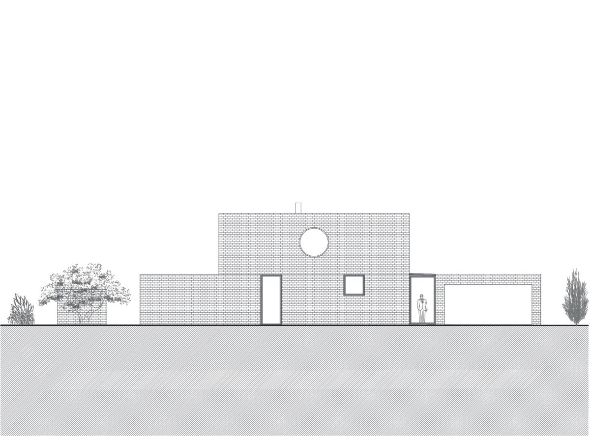 Severní pohled (Cihlový dům v Pardubicích; architekti Jakub Dvořák a Michal Bílek)