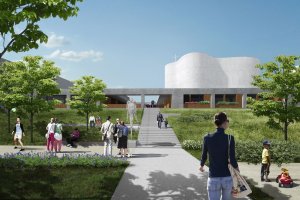 Cizualizace kostela Seslání Ducha svatého a duchovního centra Lisen,