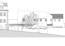 Jižní fasáda, původní stav (Bytový dům na Malé Straně; architektonický ateliér Ladislava Lábuse)