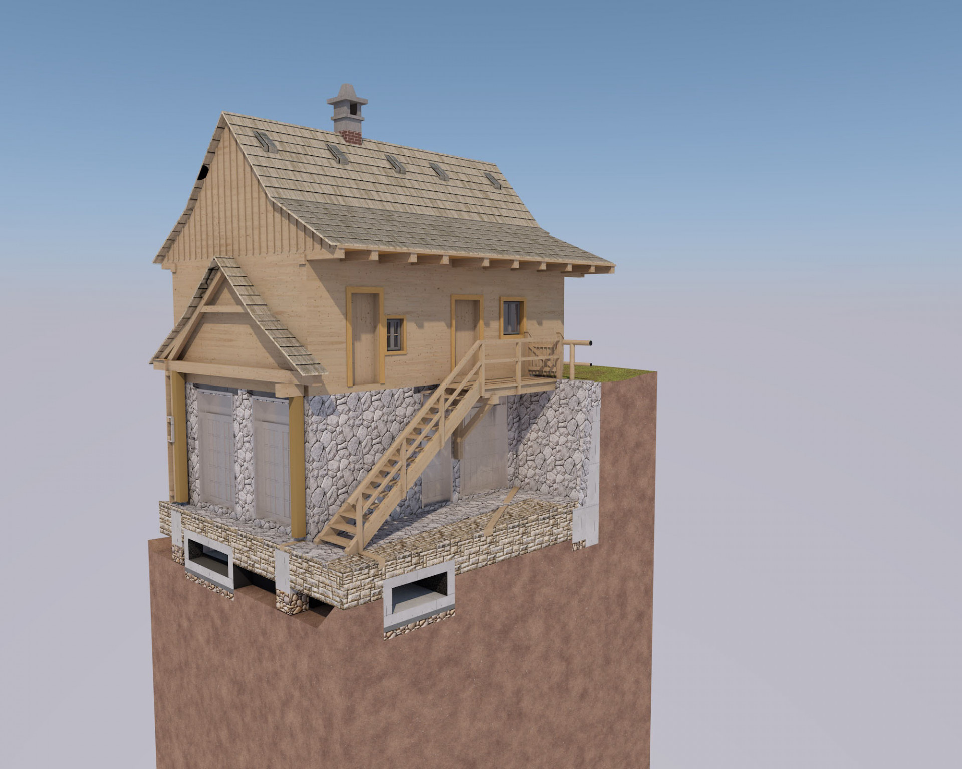 Libušín - 3D model - prostorový řez.