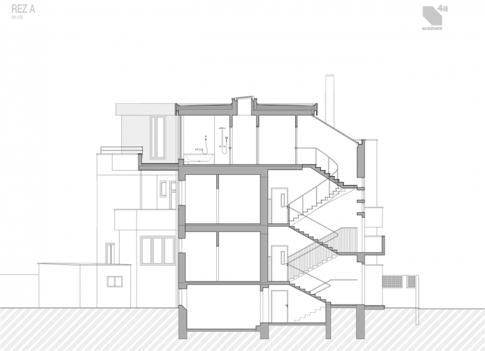 4a architekti, Vila Engel, příčný řez – foto