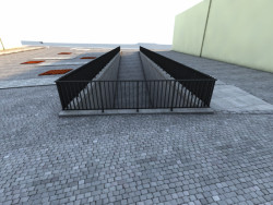 Pohled na rampu - vizualizace (Přiložené vizualizace jsou vytvořeny pouze přiřazením textur konstrukčnímu 3D modelu, který byl použit pro vytyčování stavby, a jednoduchým renderováním. Nejedná se o architektonické vizualizace.)