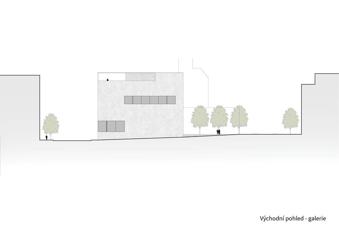 Subcentrum Klamovka - Nové lokální centrum v Plzeňské ulici, východní pohled na galerii, Klára Jeníková