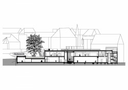 Studio Andreas Heller GmbH Architects & Designers, Evropské muzeum hanzy, 1.NP nové budovy, řez novou budovou, výkres