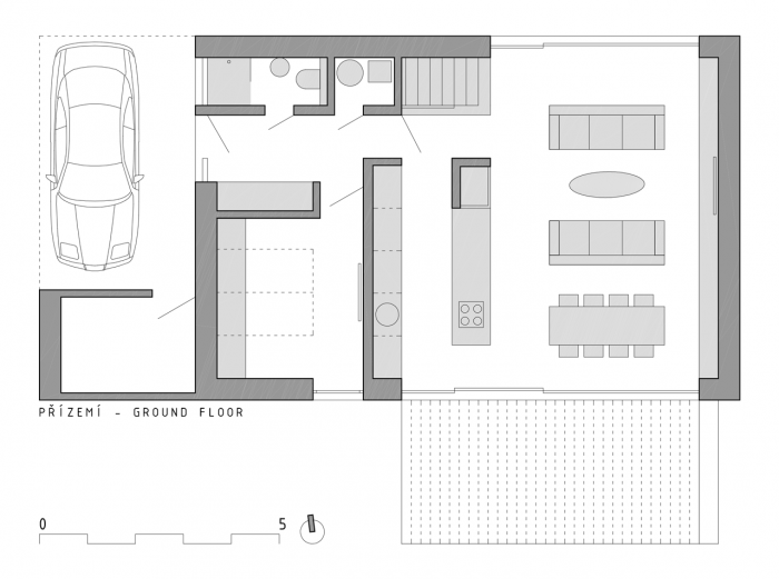 under-construction architects, Rodinný dům v Mníšku pod Brdy, půdorys 1. NP – foto