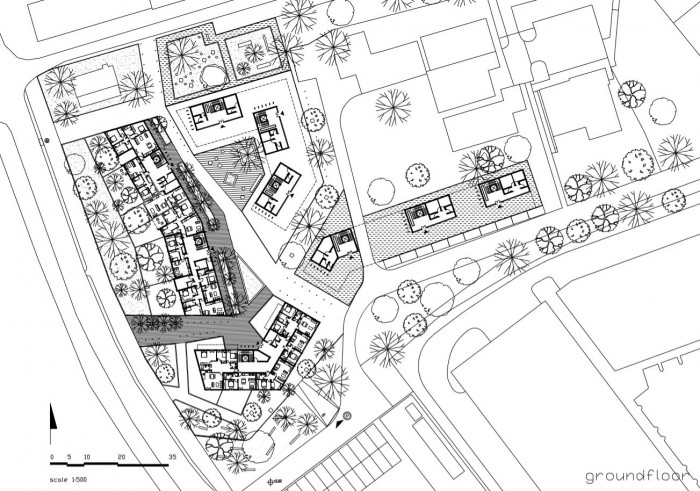 Studie bytových domů Sokolov, půdorys 1NP, Petr Tuček, object-e
