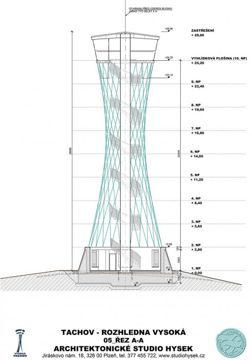 Architektonické studio Hysek, Rozhledna Vysoká, Tachov - řez
