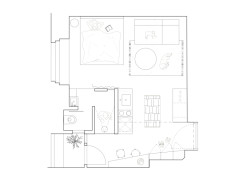 Půdorys (Byt pro malířku v Praze-Holešovicích od Plus One Architects)