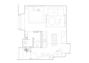 Půdorys (Byt pro malířku v Praze-Holešovicích od Plus One Architects)
