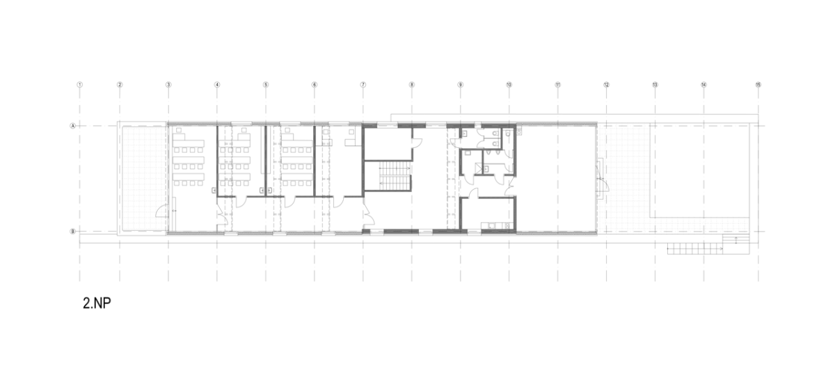 3+1 architekti, Revitalizace hospodářského dvora JACER, školicí středisko, půdorys 2. NP – foto