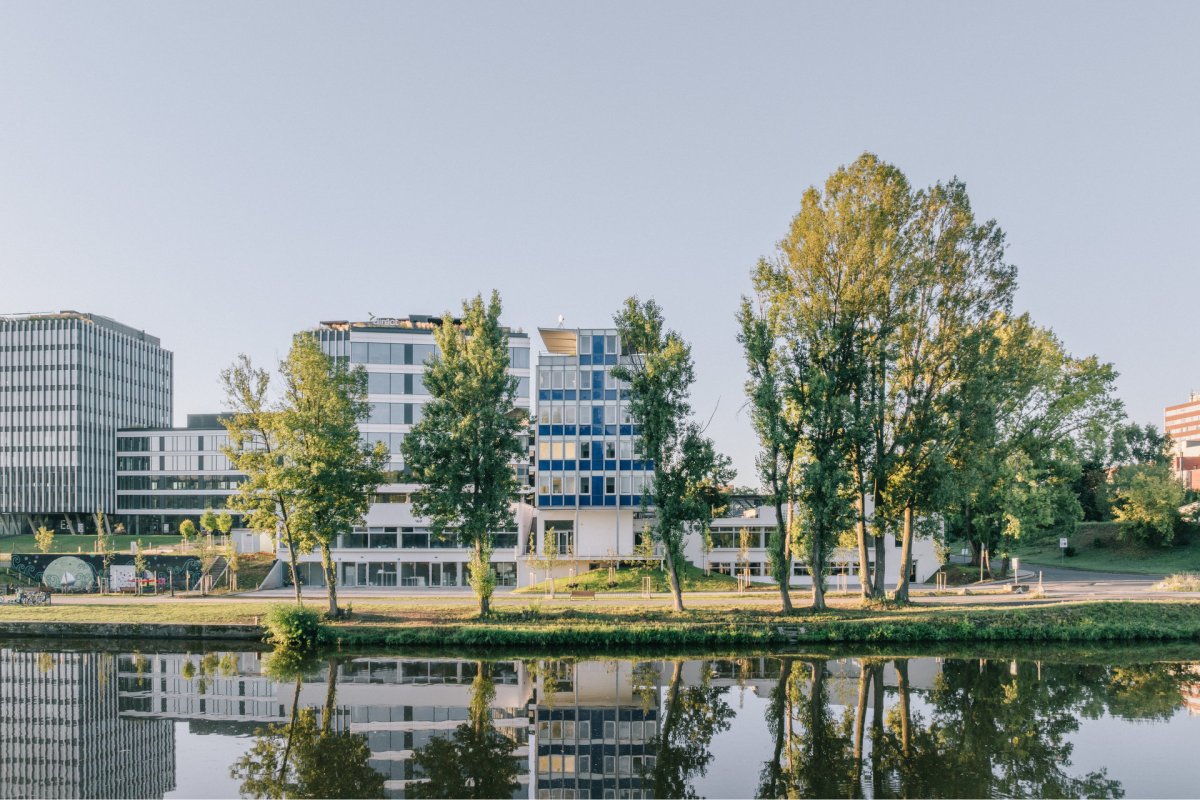 Dříve to byla průmyslová oblast, dnes idylické místo v kontaktu s řekou. (Ateliér v panelárně od A8000)