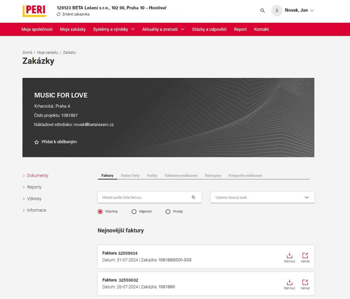 myPERI portál - Efektivní správa stavebních projektů
