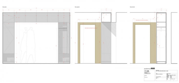 architectureMADE, rekonstrukce bytu paneláku v Plzni, skříň v předsíni, výkres