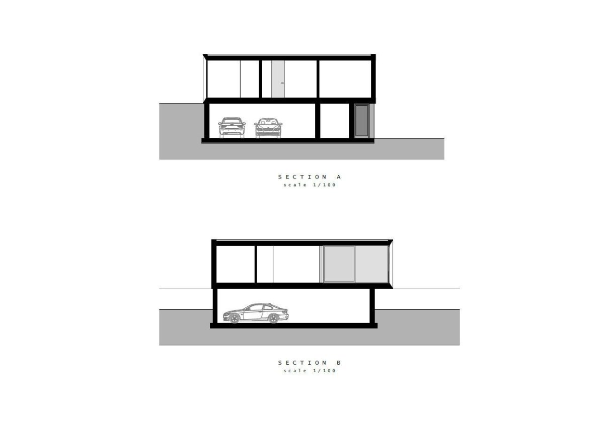 Skilpod & UAU Collectiv, modulární dům Skilpod #150 Zero Energy, řez, výkres