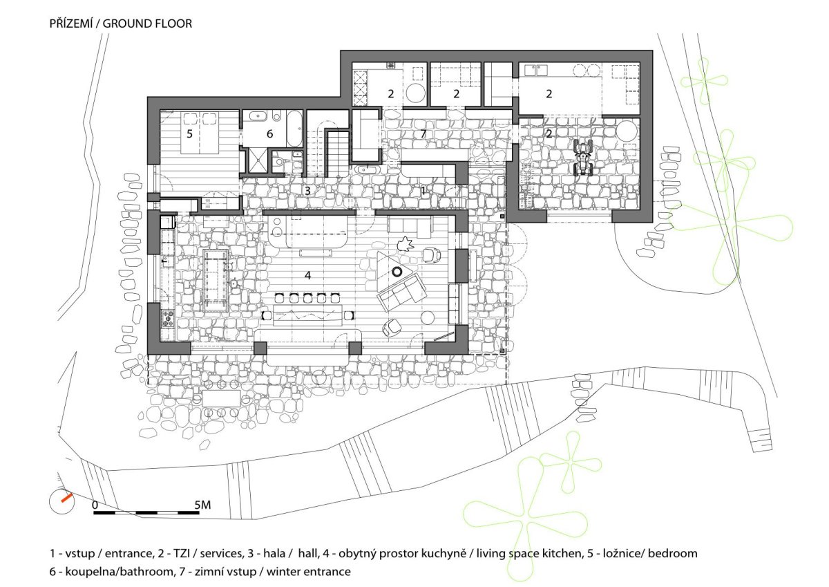 Půdorys 1.NP (Chalupa Wunderbaude, A1Architects)