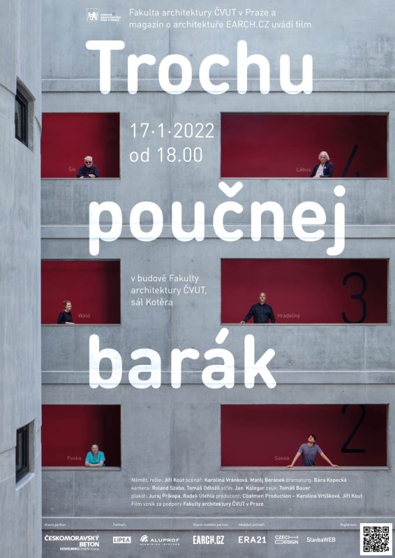 Plakát k filmu Trochu poučnej barák (premiéra proběhne 17. ledna 2022 od 18:00 přímo v budově Fakulty architektury ČVUT v pražských Dejvicích