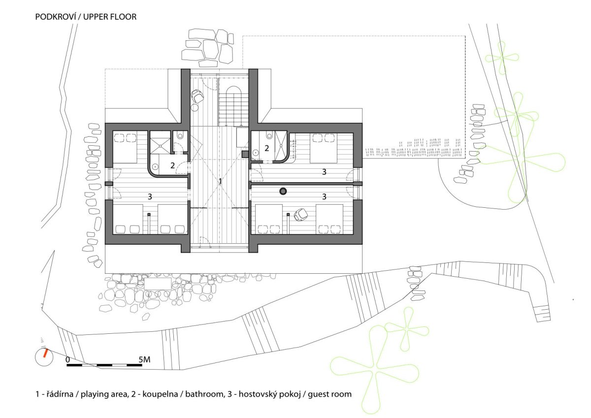 Půdorys 2.NP (Chalupa Wunderbaude, A1Architects)