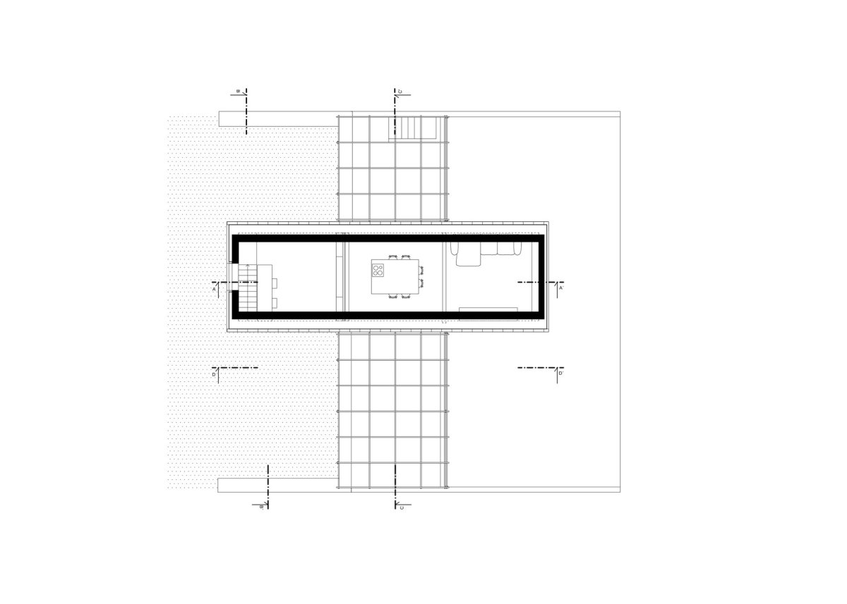 Půdorys 2.NP (Víkendový dům nad přehradou, NOIZ architekti)