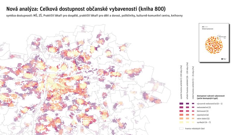 Územně analytické podklady zahrnují nejnovější data o území nebo jeho hodnotách a limitech. (na obrázku dostupnost občanské vybavenosti)