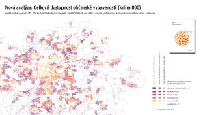 Územně analytické podklady zahrnují nejnovější data o území nebo jeho hodnotách a limitech. (na obrázku dostupnost občanské vybavenosti)