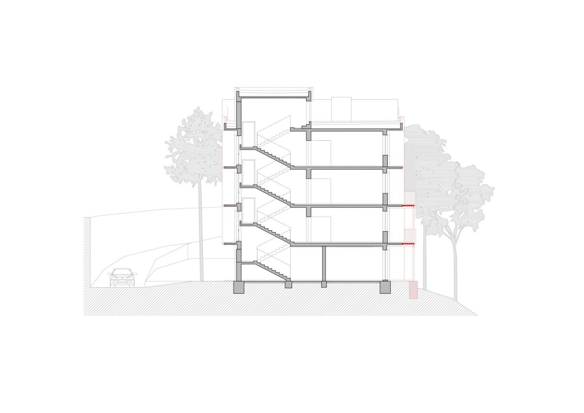 Rekonstrukce bytu a bytového domu Nový Svet, ARCHITEKTI mikulaj & mikulajová - Řez