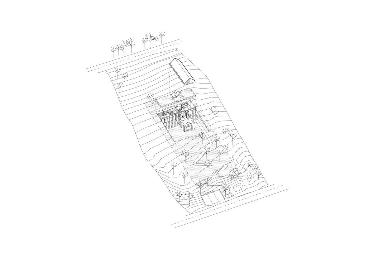 Axonometrie (Víkendový dům nad přehradou, NOIZ architekti)