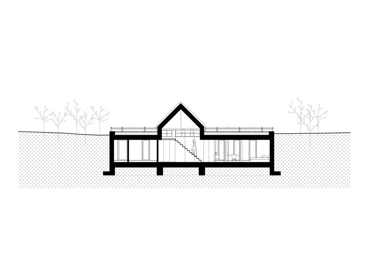 Řez (Víkendový dům nad přehradou, NOIZ architekti)
