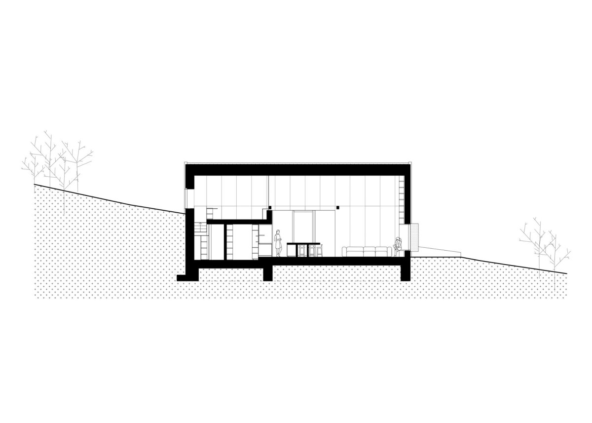 Řez (Víkendový dům nad přehradou, NOIZ architekti)