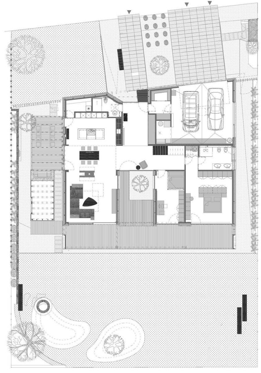 RD Cierna Voda, Atelier Molnár - Peráček s.r.o. - půdorys 1.N.P.